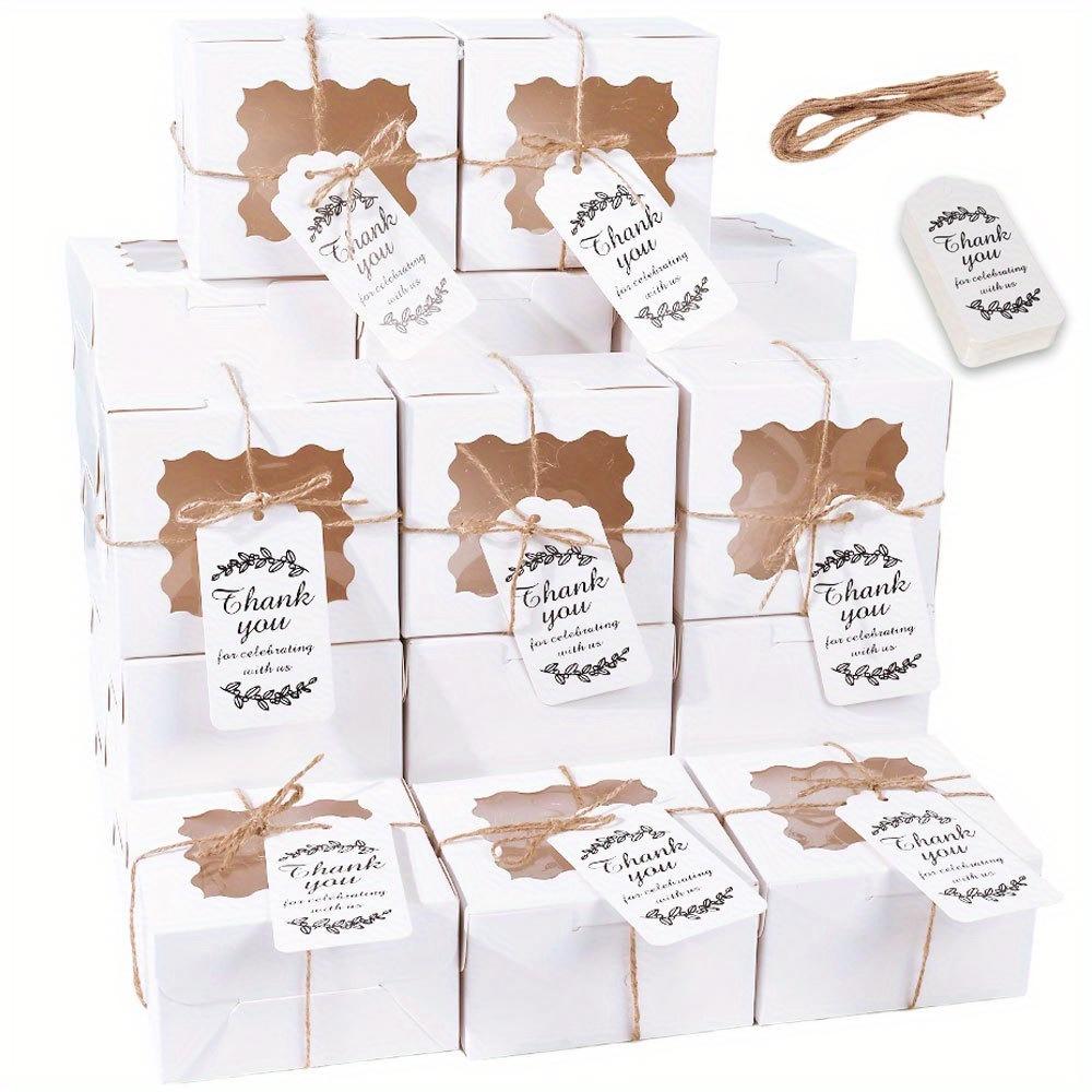 50pcs Kraft Paper Boxes with Window White Gift Box with Labels and Hemp Ropes Treat Boxes Party Favor Boxes Packaging Box for Soap Gift Wrap Boxes