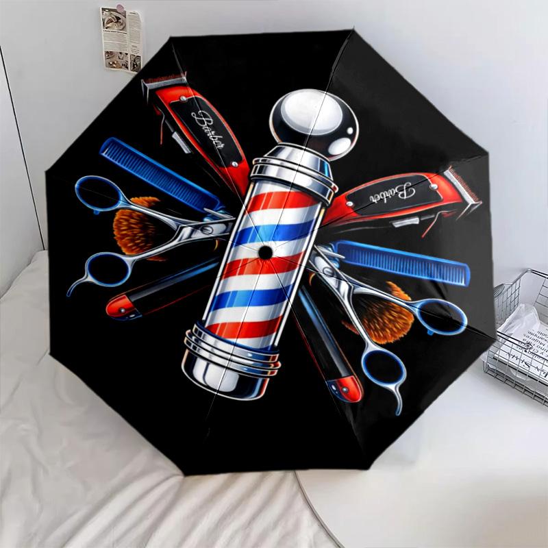 1PC Barber Shop Vintage Style Automatic Umbrella - Suitable Travel Outdoor Portable Umbrella Birthday Gift Daily Essentials