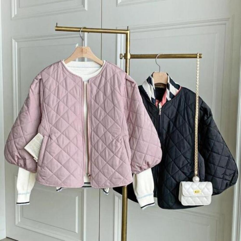 New Arrivals Open Run Balloon Round Neck 3 4 Cardigan Zip Quilted Jacket