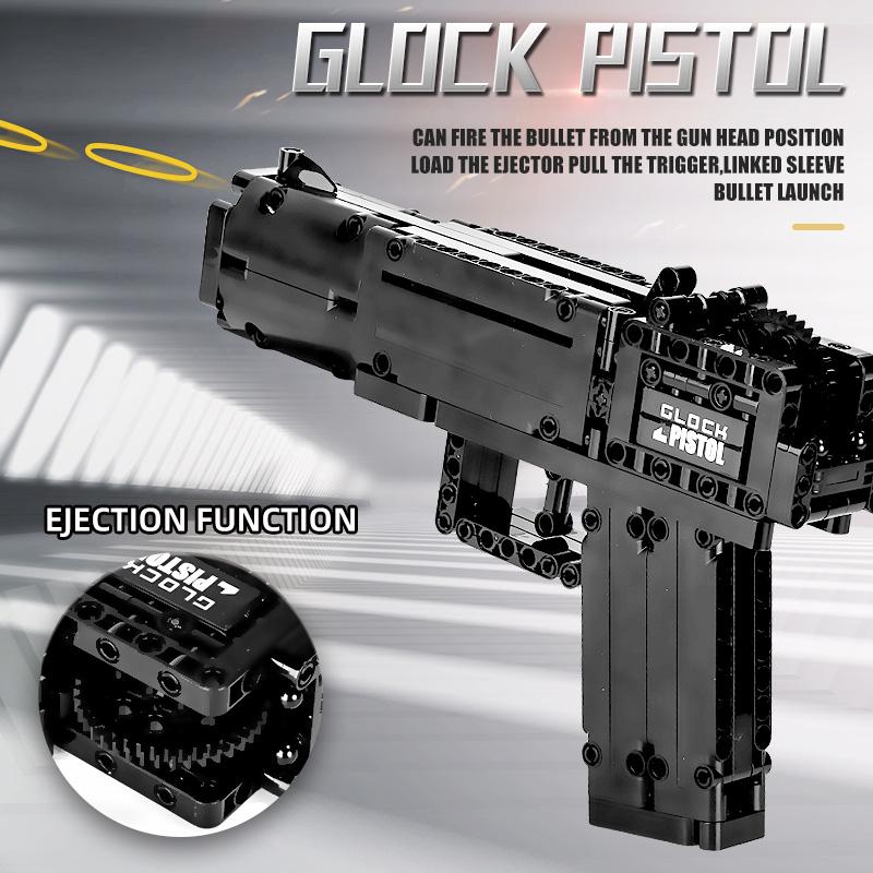 MOULD KING Blocuri creative de jucării Pistol The Glock Model de pistol automat Blocuri de construcție Cărămizi Jucării pentru copii Cadouri de Crăciun