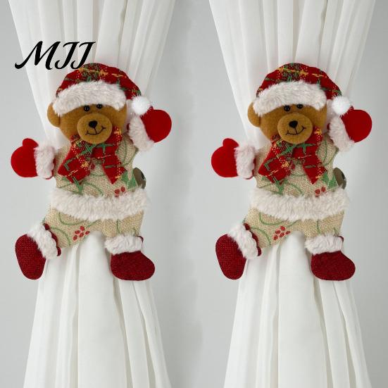 Playful Doll Curtain Buckles for Holiday 2Pcs Christmas Santa Tiebacks, Dancing Reindeer Holdders, Metal Clip Theme Holders Office Cute Bear Holdbacks