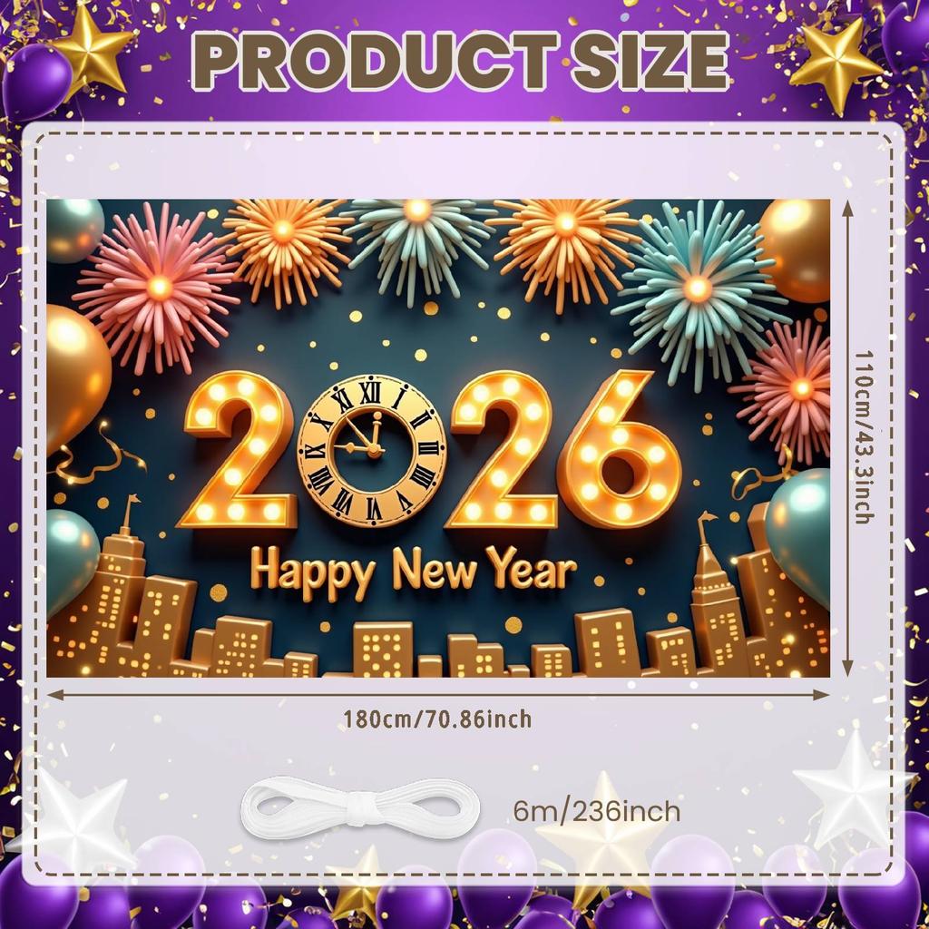 Clock Tower Banner Festive Decor New Year Backdrop New Year Eve Backdrop Clock Tower Pattern Happy New Year Banner