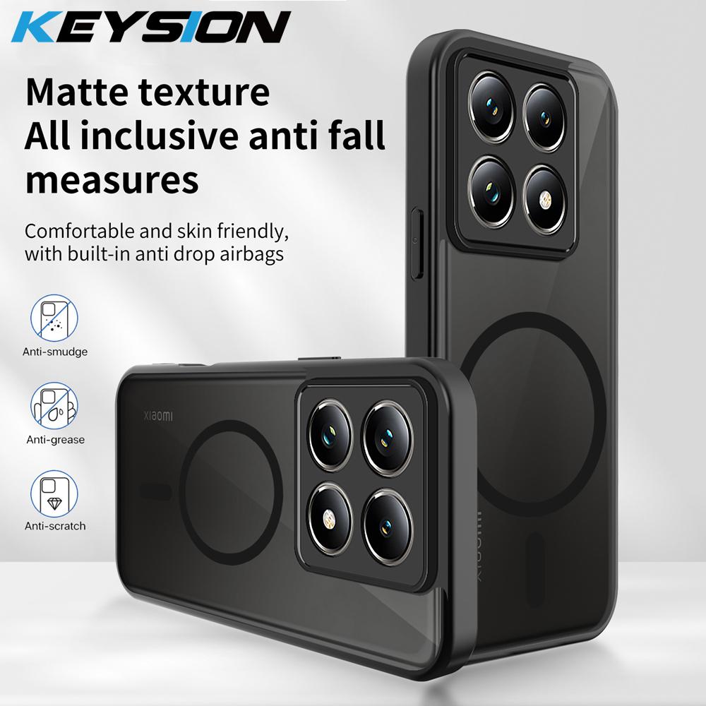 KEYSION Magnetic Phone Case for for Xiaomi 14T Pro 5G Silicone+PC Matte Translucent Clear Shockproof Back Cover for Xiaomi 14T