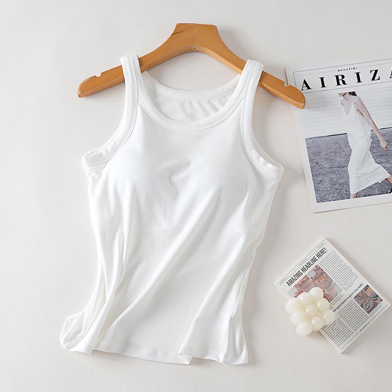 White Backless Camisole Tank with Built-In Bra - Versatile Base Layer for Yoga, Sports, or Everyday Wear