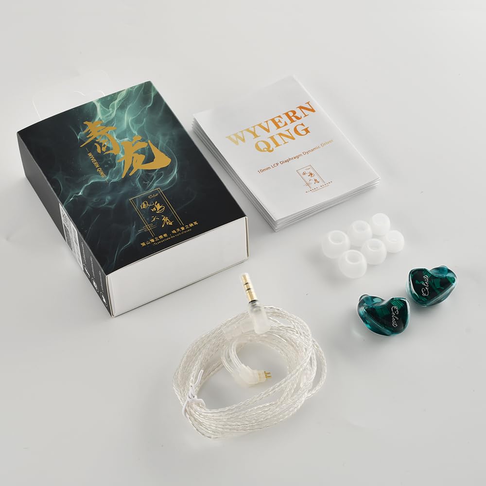 HiFiGo Kinera Celest Wyvern Qing 10mm Dynamic Driver 1DD Wired Earbuds with 3D Printed Design Shell No In-Ear Earphones, Semi-Custom (Green, Mic)