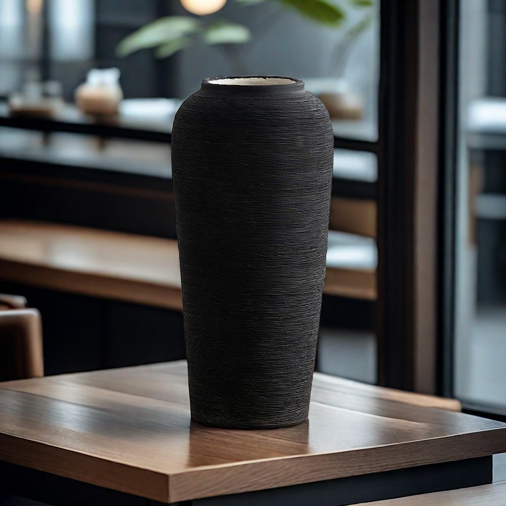 Wabi-Sabi Style Floor Vase for Hydroponic or Dried Flowers - Ceramic Feel Pottery Jar for Living Room Decor