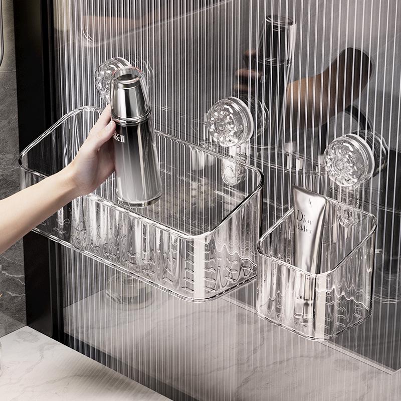 Raft de depozitare cu ventuză fără găurire, montat pe perete, pentru articole de toaletă și cosmetice de baie