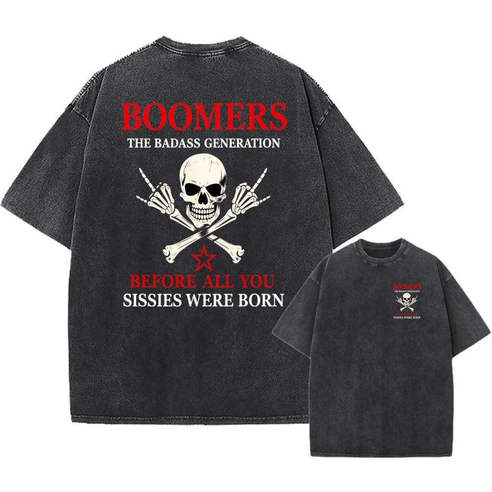 Vintage Washed Oversized Tee,  Badass Generation  Skull Print Unisex T-Shirt S