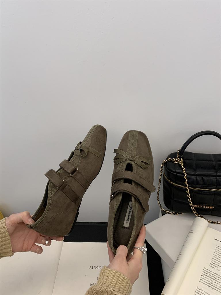 Fengliya Korean Version Design Flat-bottomed Sports Casual Shoes Single Shoes Mary Jane Shoes Fashion Bow Round Head Women