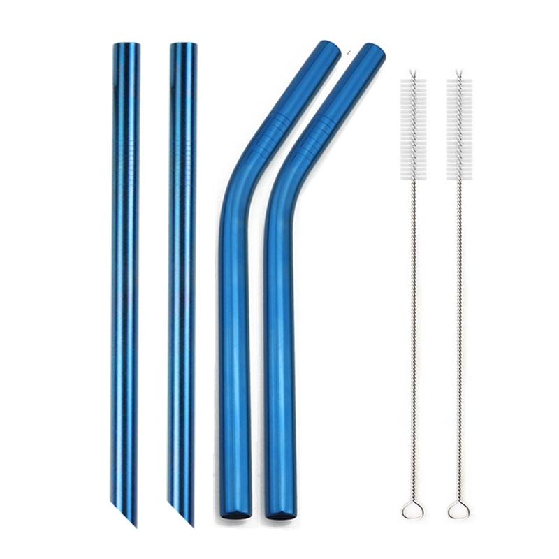 Lot de 4 pailles Boba réutilisables colorées en métal de 12 mm avec 2 brosses en acier inoxydable 304, pour le thé aux perles