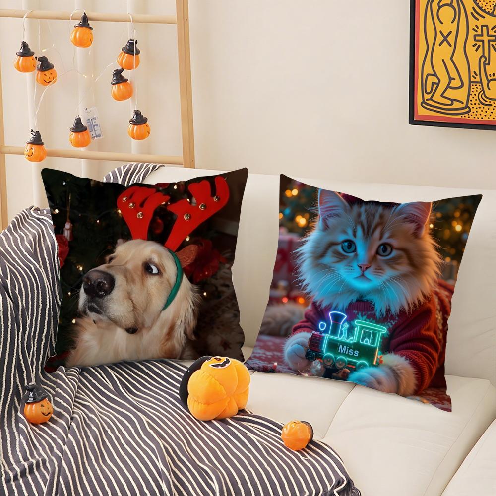 Fantasy And Quirky Animal Christmas Pillow Case Silky Short Plush With Invisible Zipper Dustproof Sofa Cushion Cover