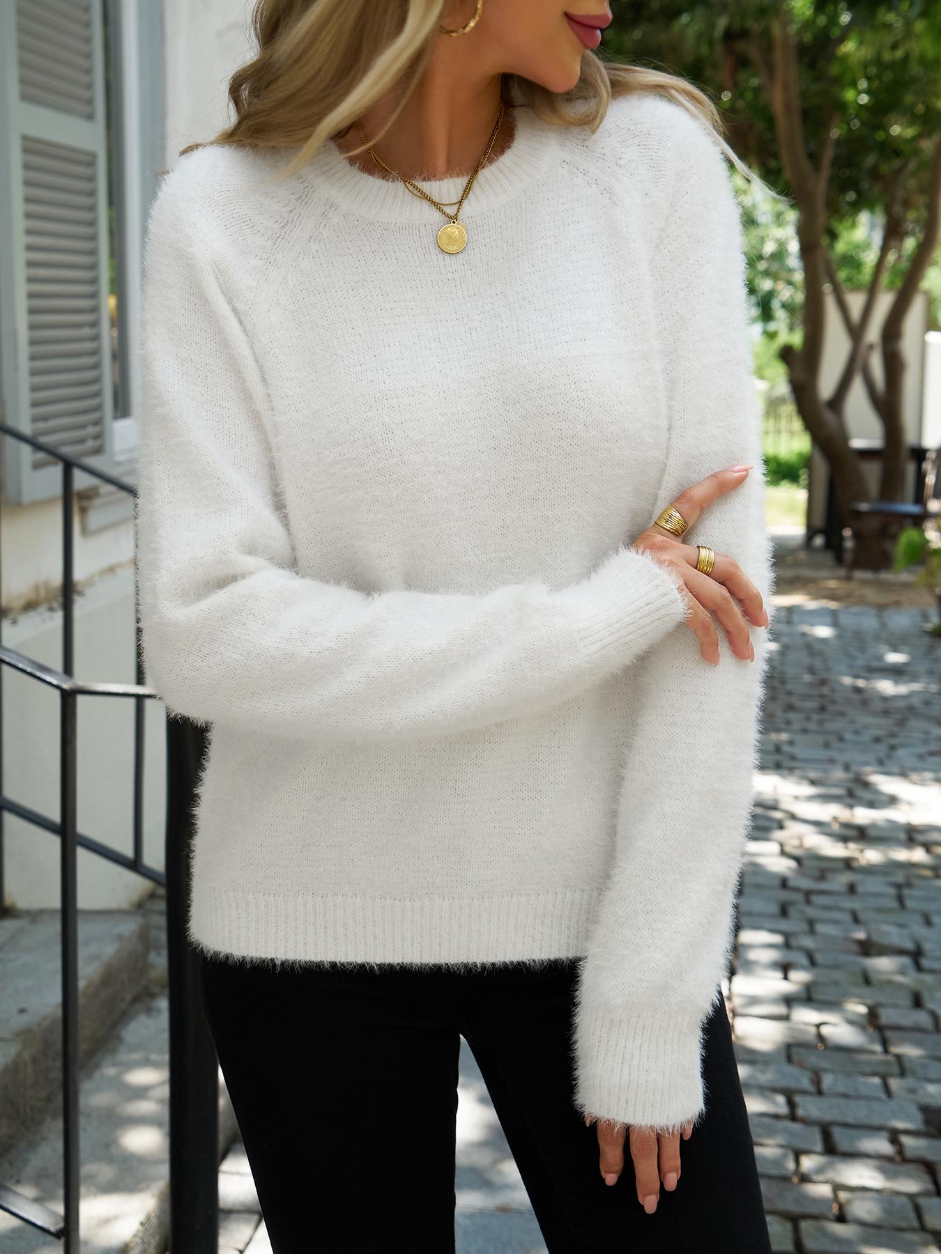 

Женский пуловер из норкового велюра с флисовой подкладкой, толстой вязки, осень-зима 2025 L белый