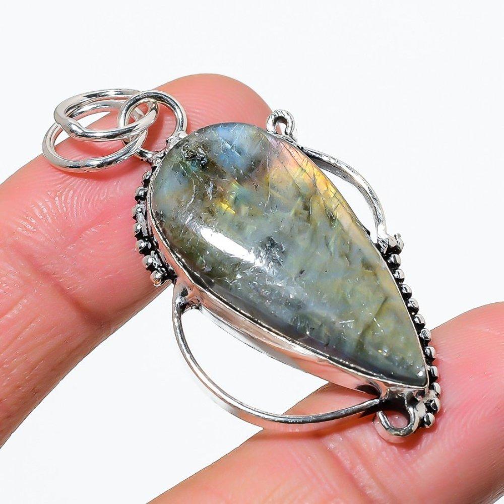 Labradorite Gemstone Handmade 925 Sterling Silver Jewelry Pendant 2.13" r3K12