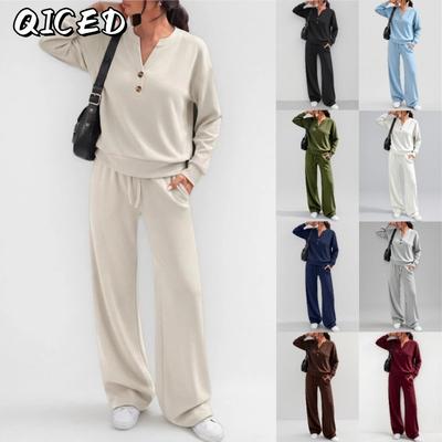 Costume de pantaloni casual la modă pentru femei, cu mânecă lungă și decolteu în V