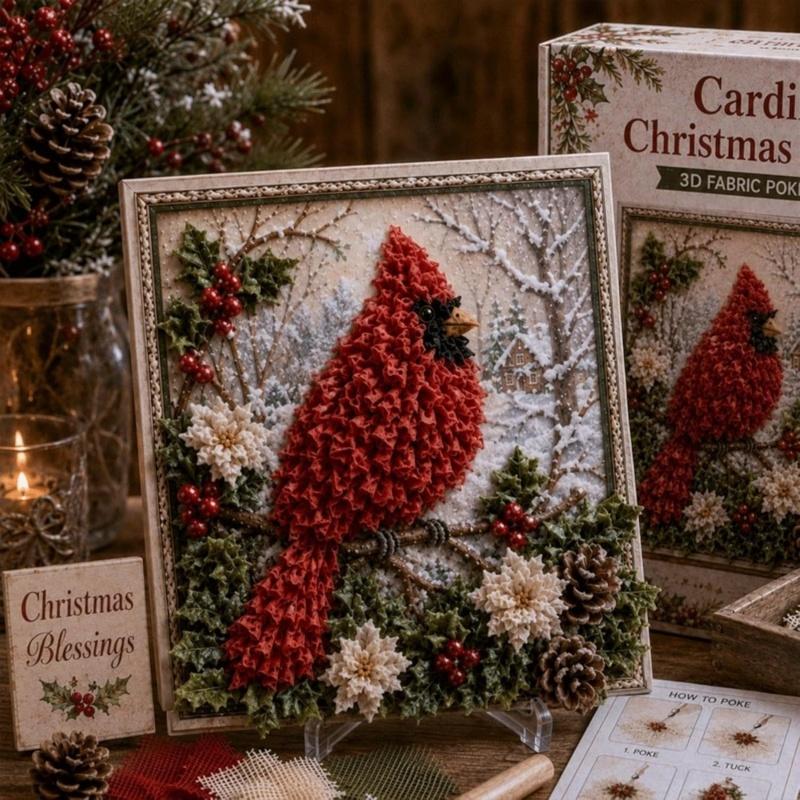 3D Christmas Snowman Fabric Poke Art DIY Kit Handmade DIY Fabric Poke Art Kit For Adults Beginner Friendly Vintage Xmas DIY Kit