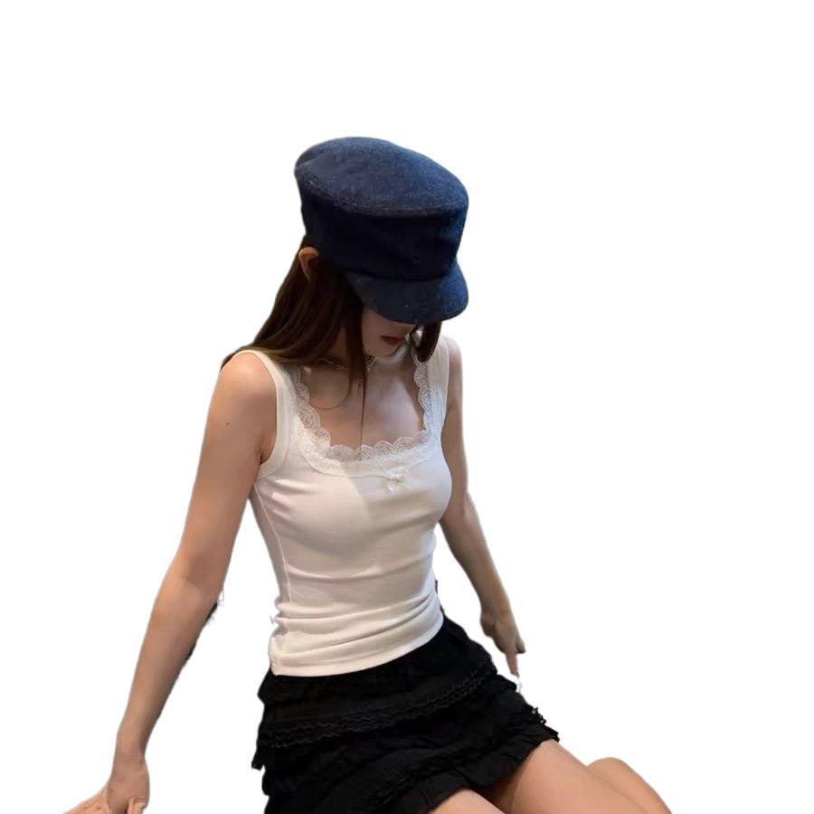 Women's Plus Size Slim Fit Square Neck Lace Camisole - Spring/Summer 2025 Trendy Sleeveless Base Layer