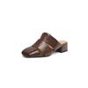 Fashion 2025 Outside Summer Women Mules Genuine Leather Women Shoes Cover Toe Chunky Heel Slippers Square Toe Hollow-out Modern Slippers