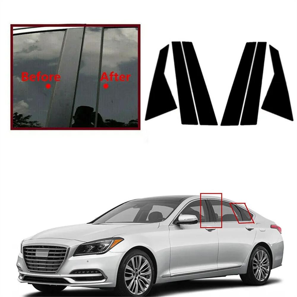 6x Black Pillar Posts Window Trim Cover For Hyundai Genesis G80 2015-2022 Sedan