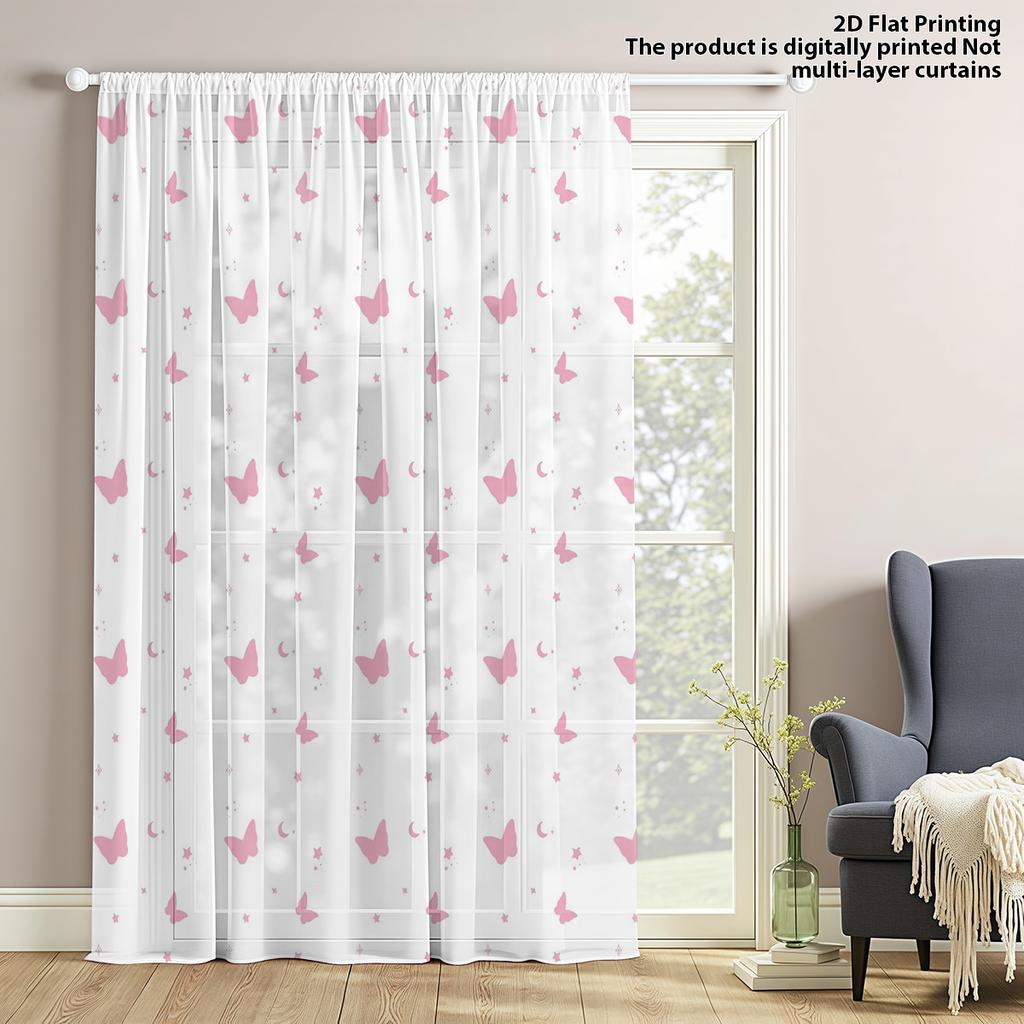 Traumhaftes Mädchen Herz Schmetterling Mond Stern Einteiler Fensterstange Inklusive Süße Atmosphäre Dekorative Vorhänge Transparent Aus Polyester