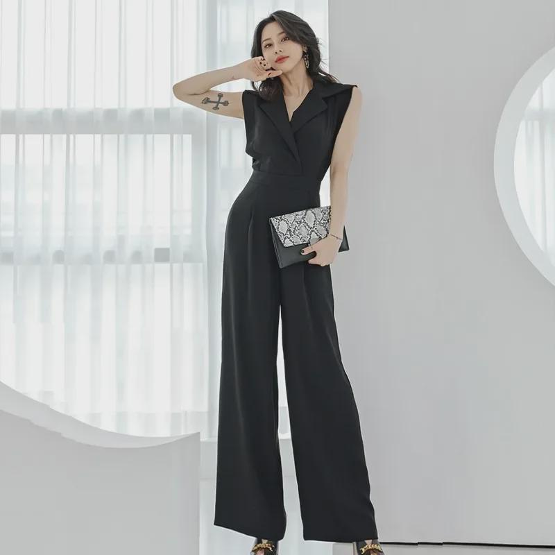 Royal Sisters Stilvoller Sommer-Jumpsuit: Koreanischer schmaler Anzugkragen und Hose mit weitem Bein