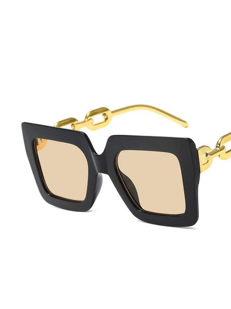 Retro Square Personalized Oversized Frame Chain Sunglasses Women Fashion Vintage Sun Glasses  Femme