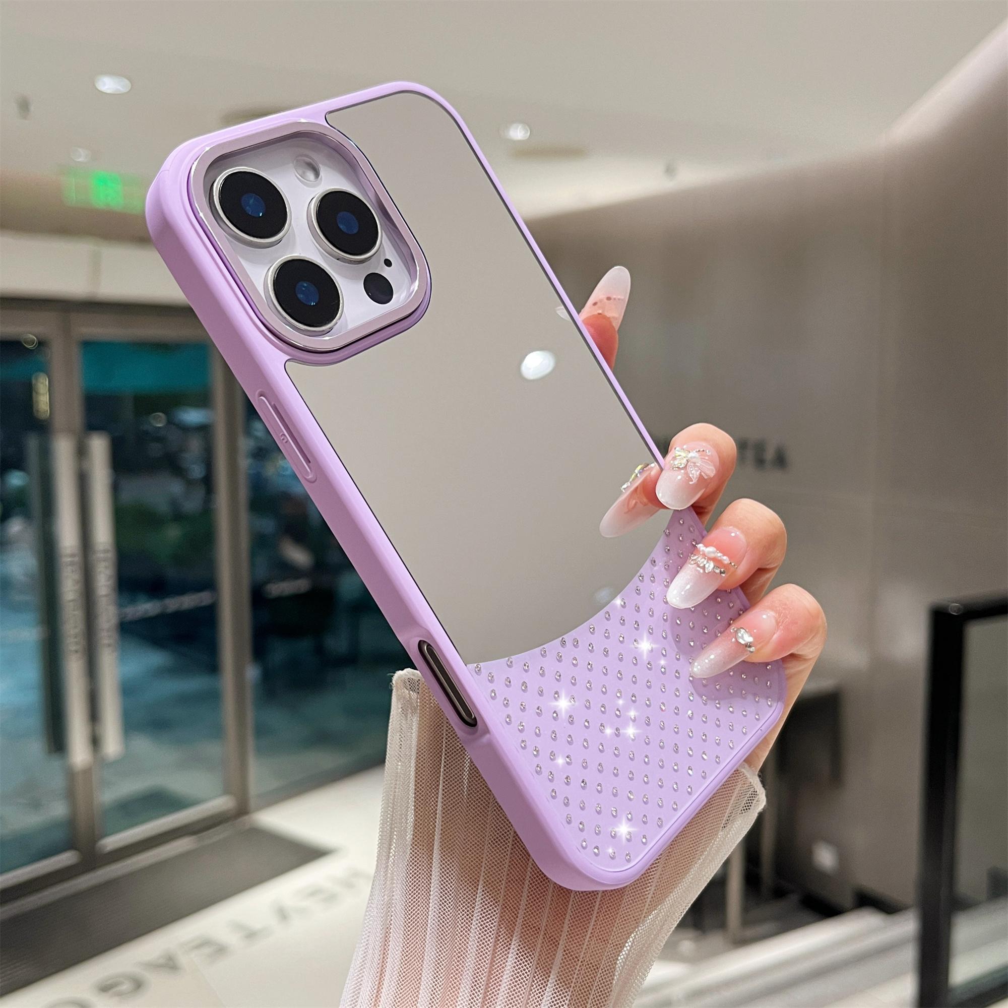 

For iPhone 16 Pro Case Mirror Surface TPU+PC Shockproof Phone with Metal Lens Frame Purple