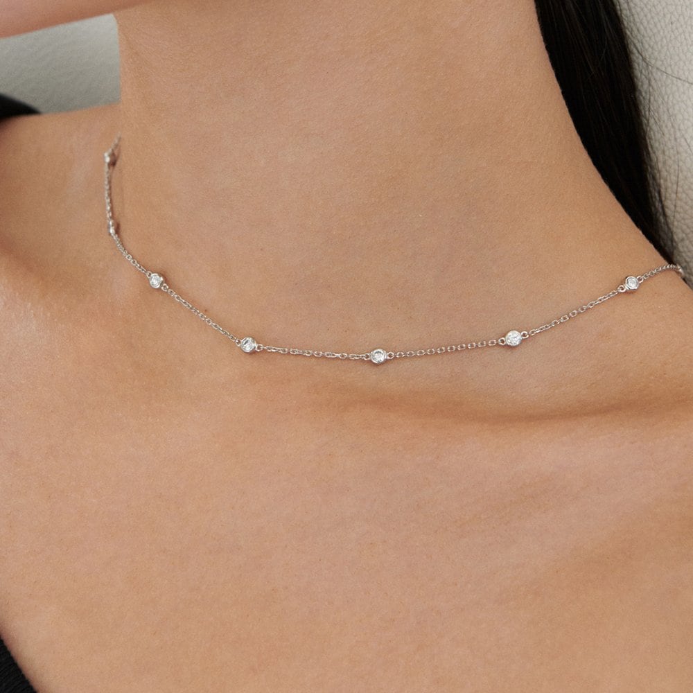 Essence Silver (W) Tennis Station Necklace In White