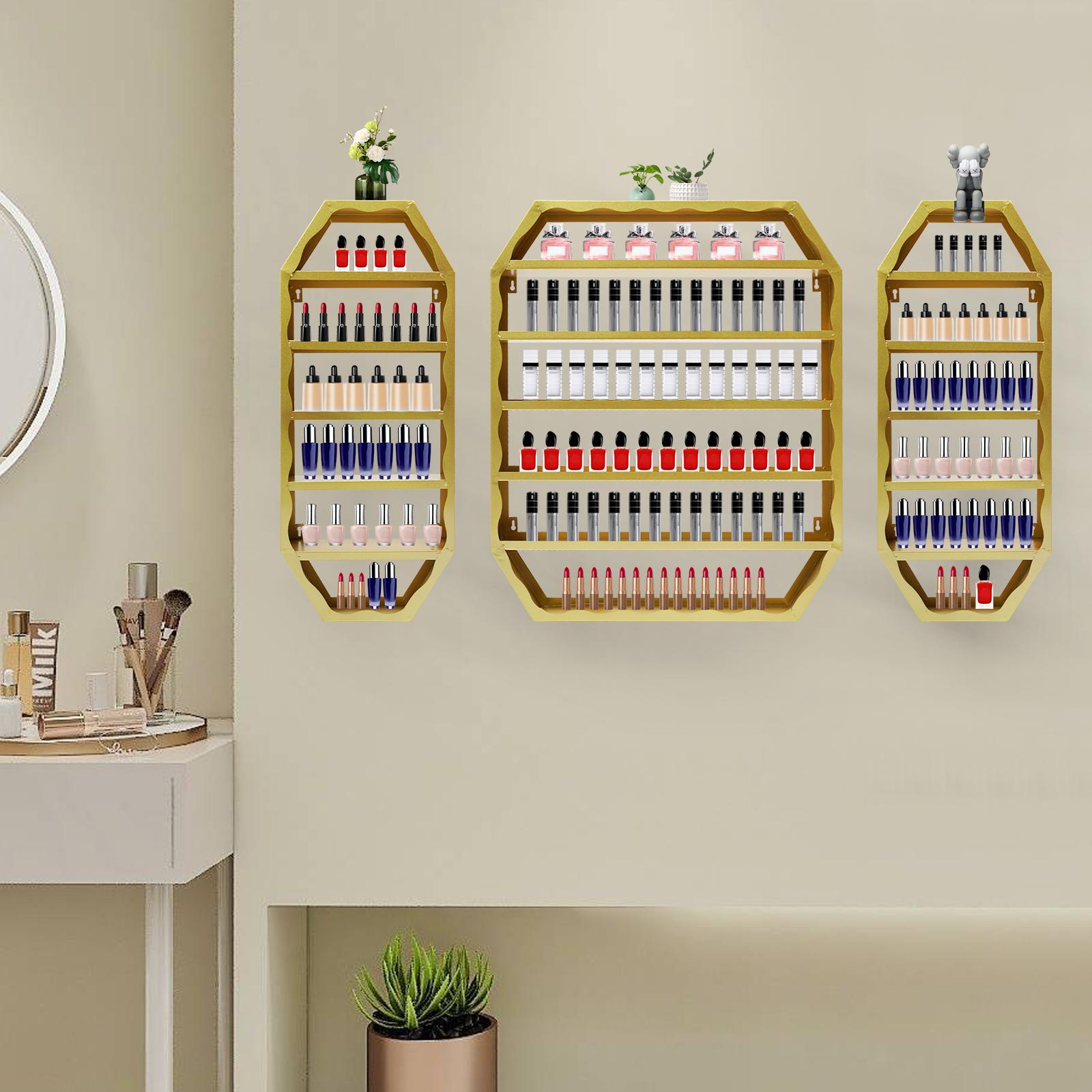 3pcs Gold Wall-Mounted Nail Polish Organizer,Octagon Nail Polish Display Rack for Salon & Home,Rustproof Iron Nail Polish Holder золотой