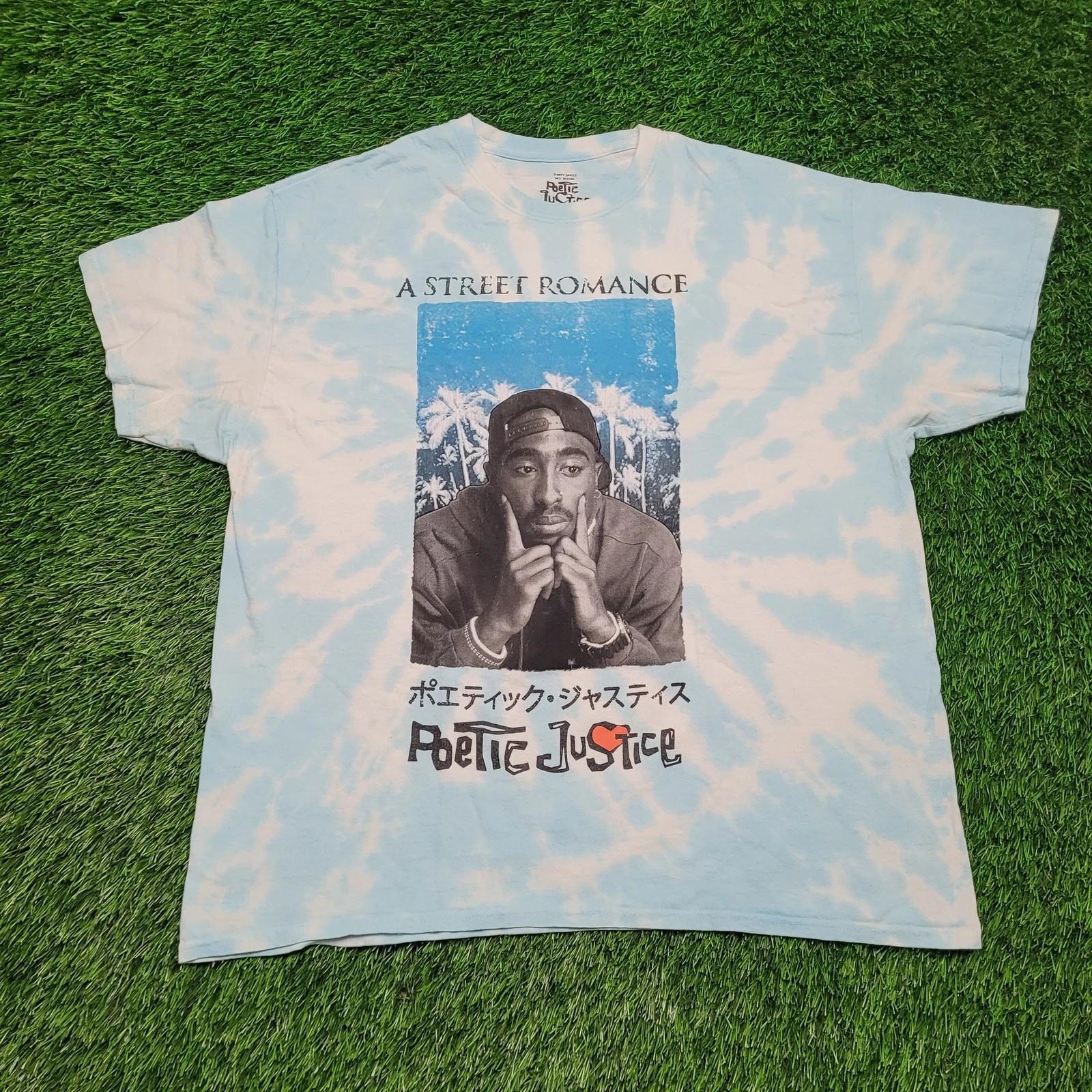 Tupac 2Pac Poetic Justice 1993Movie T-Shirt Mens XL Blue Tie-Dye Japanese Text S