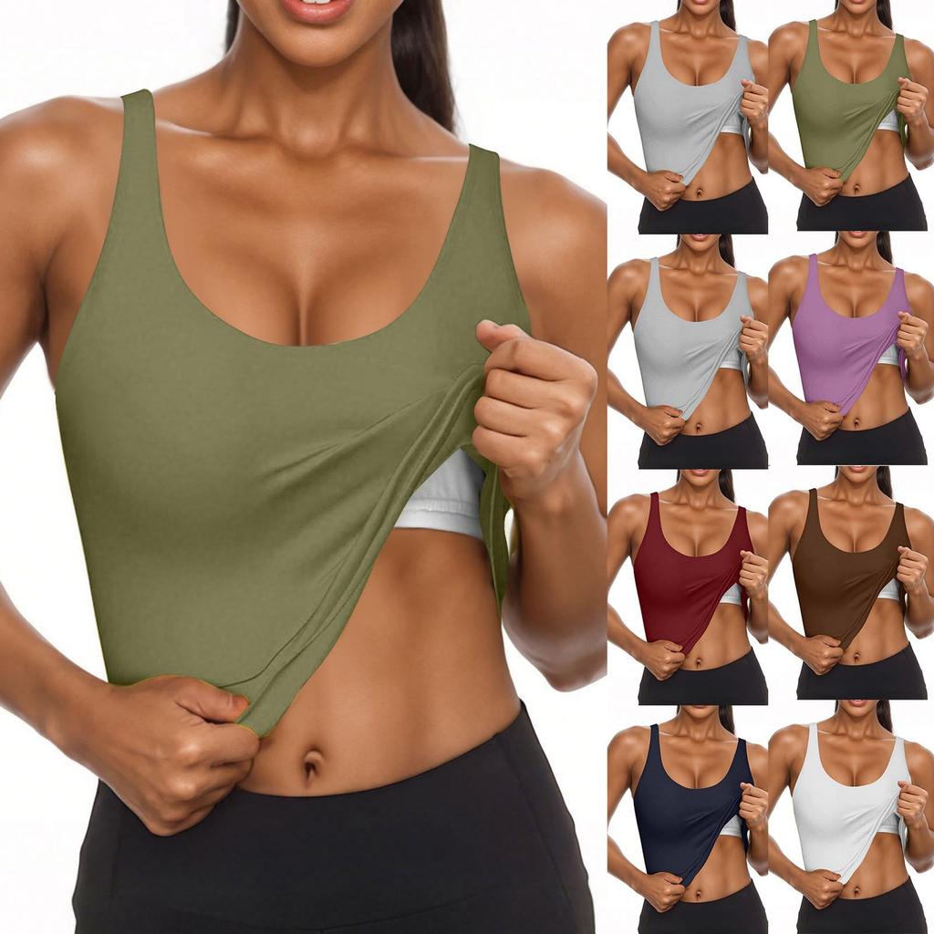 Women's U-neck Color Sleeveless Short Top With Chest Cushion Vest