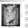 Dinosaur Shower Curtain Brachiosaurus Forest Silhouette Black White Design Nature Art Prehistoric Theme Bath Decor Waterproof