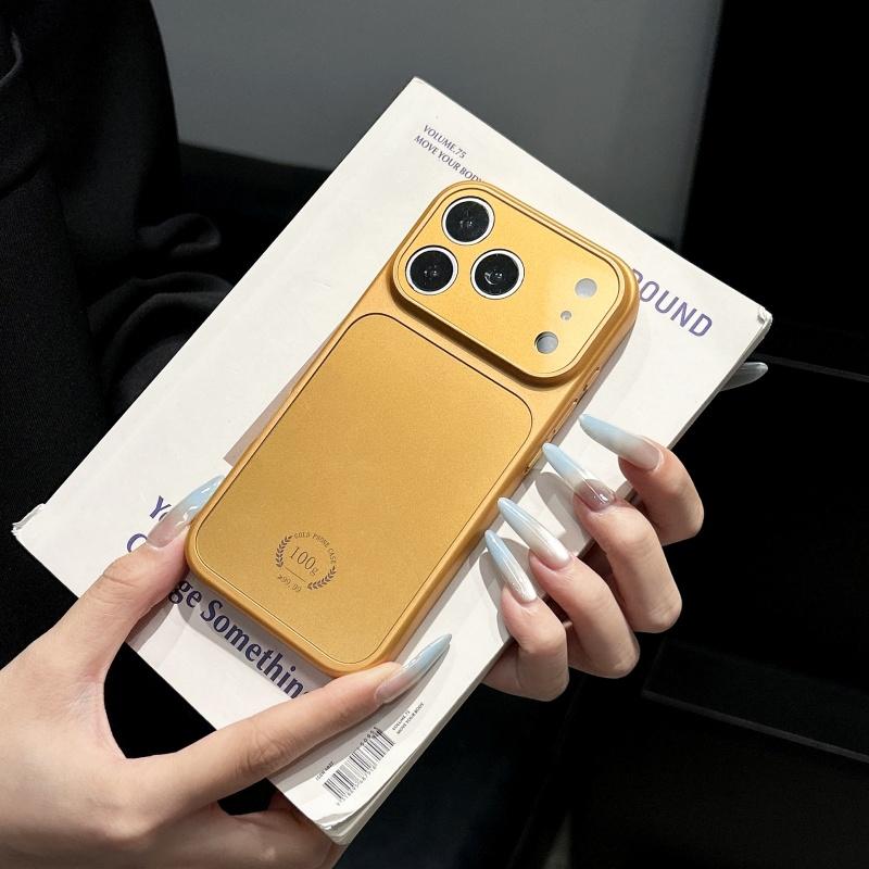 Luxury Gold Color Retro Magnetic Case For iPhone 17 16 15 14 13 Pro Max For Magsafe Wireless Charge Glossy Large Window Cover