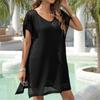 Summer V-Neck Hollow Out Splice Loose Women's Dress Beach Vacation Fairy Tale Beach Skirt
