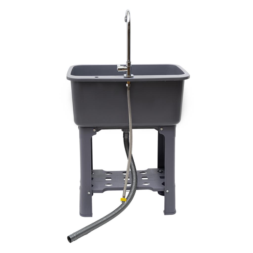 Freestanding Utility Sink with Faucet, 48L Large Laundry Sink, Grey/Black PP Basin for Laundry Room, Garage, Kitchen