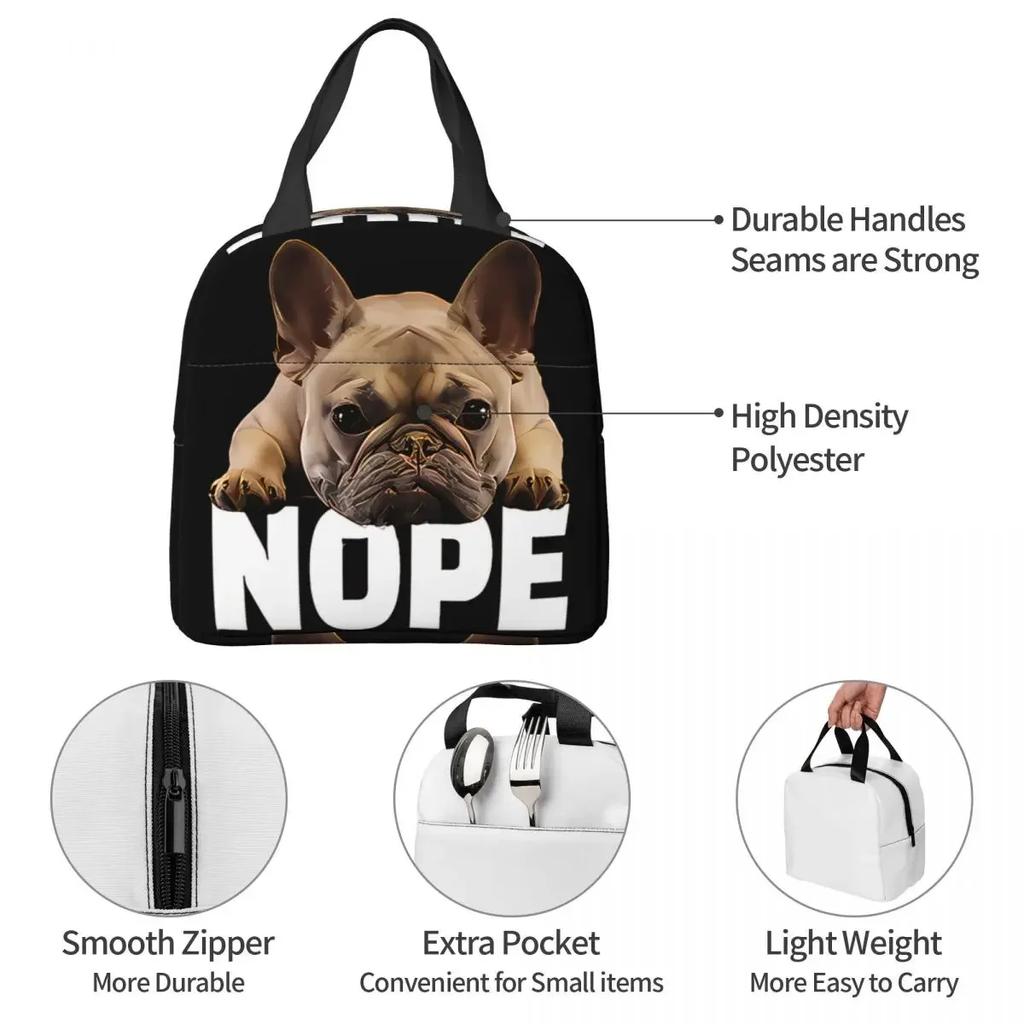 French Bulldog Nope Portable Lunch Bag Lovely Dog Animal Pets Ice Cooler Pack Insulation Picnic Food Storage Bags