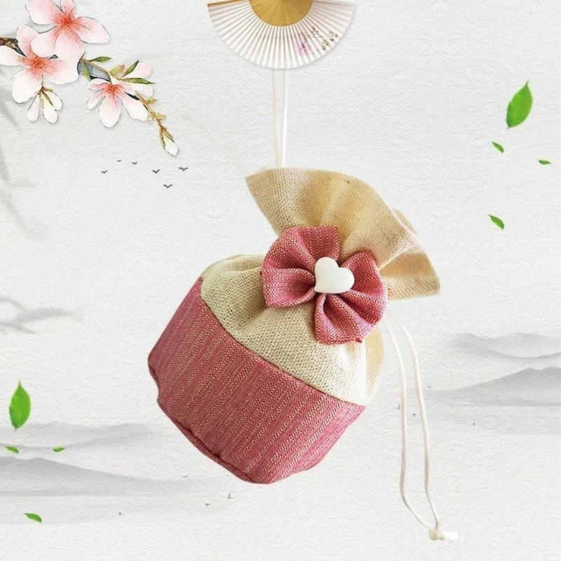 10pcs Christmas Gift Bag Round Bottom Bundle Pocket Polyester Drawstring Candy Bag Handmade Canvas Bag