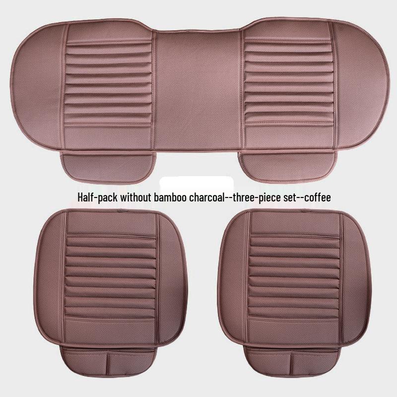 Bamboo Charcoal Leather Car Seat Cushion Set, Three-Piece, No Backrest, All-Season Interior Kit