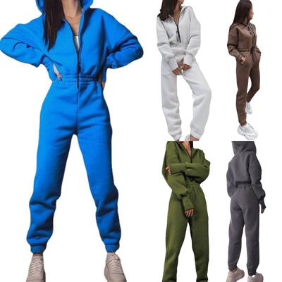 Herbst Neue Mode Zipper Pullover Mit Kapuze Overall frauen Einfarbig Langarm Casual Sportlich Warme Einteiliges Overall Frauen