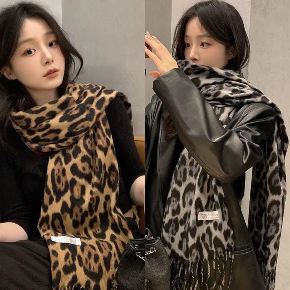 Windproof Leopard Scarf Thickened Winter Scarf Vintage Style Cashmere Scarf Women