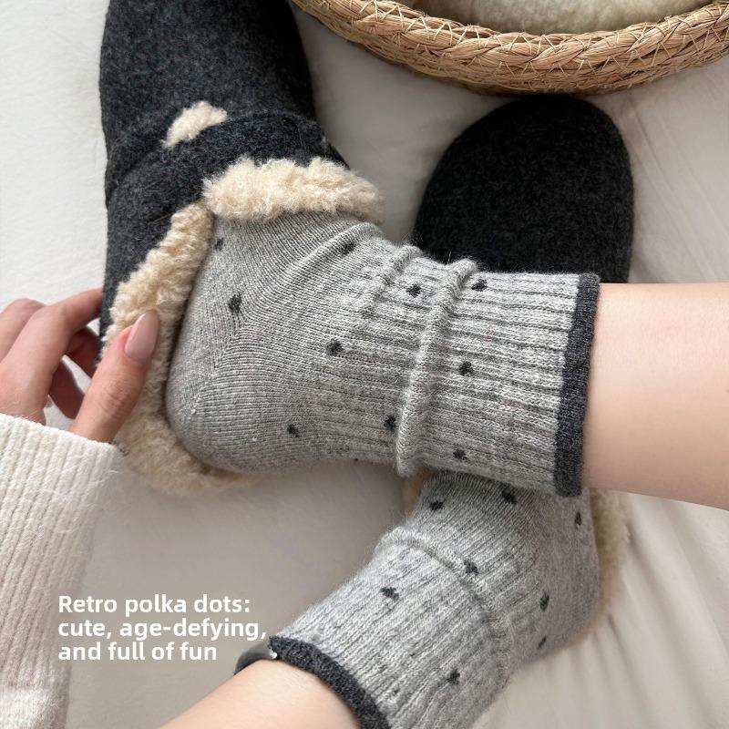 Sock - Winter Polka Dot Soft Lace Versatile Mid-calf Socks with Stretch, Soft Fabric, Comfortable and Warm Wool Socks