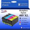 Compatible Ink Cartridges - T3AZUR - Epson 405/405XL - Pack of 8 - High Quality - 1100 Pages Per Color