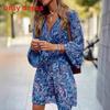 Summer Floral Print Polyester A Line Dress With V Neck And Mid Waist For Casual Wear
