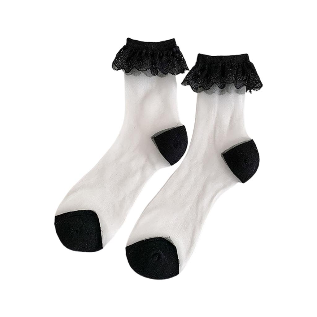 Ruffle Ankle Socks Transparent Mesh Crew Socks Japanese Cute Middle Tube Socks