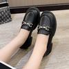 British Style Round Head Platform Small Leather Shoes Women's 2024 Spring New Metal Buckle Retro Versatile Thick Heel Loafers Women