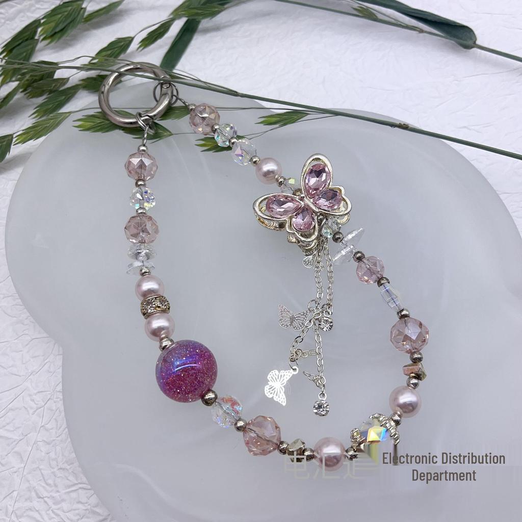 Luxury Crystal Butterfly Charm Wrist Lanyard & Keychain for Women