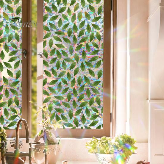 Floral Rainbow Static Sticker Window Privacy Film UV Protection Glass Sticker Non-Adhesive Window Cling for Home Bedroom Living Room Decor
