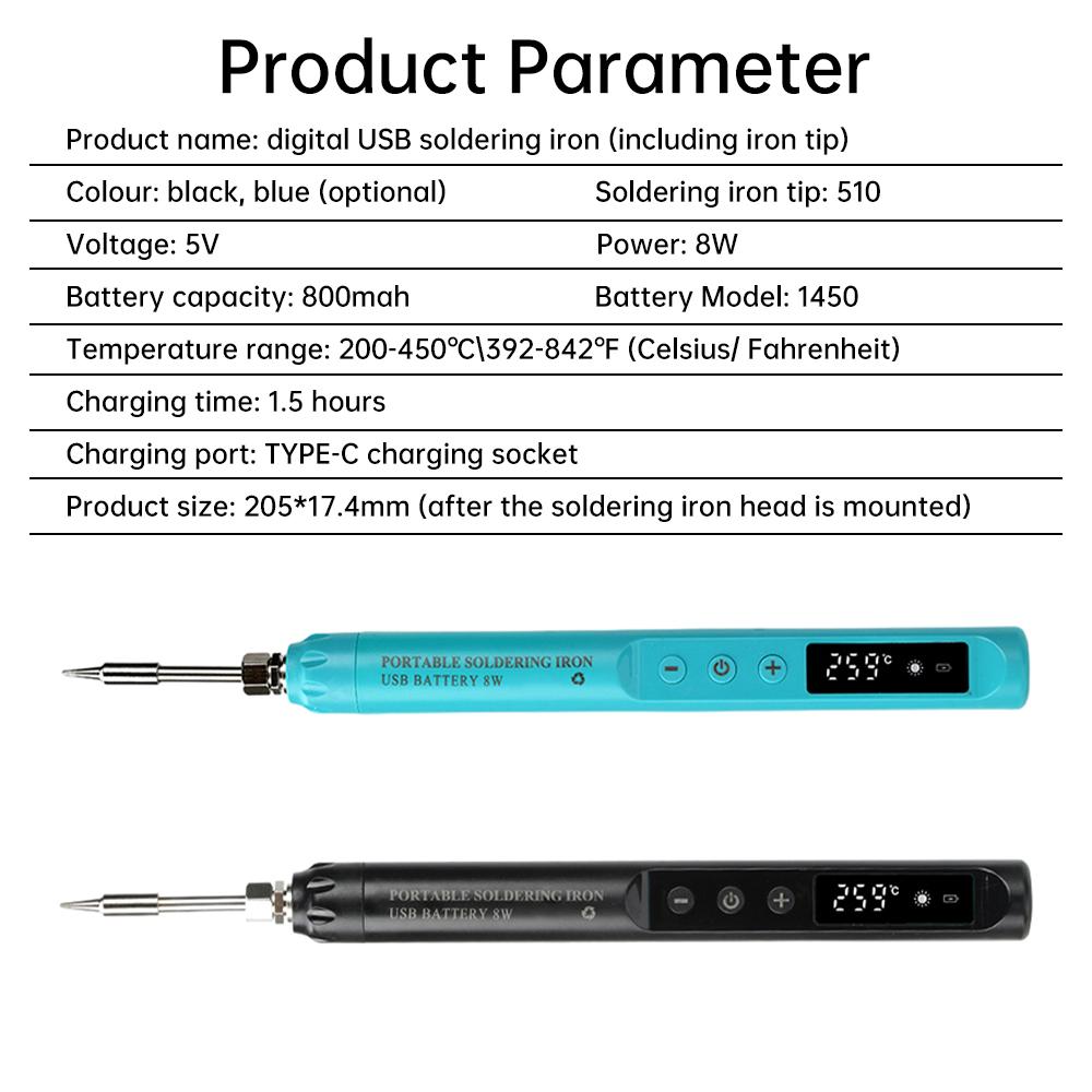 USB Soldering Iron Mini Small Soldering Iron Set Adjustable Soldering Iron Portable Type C Interface 800mAh Battery