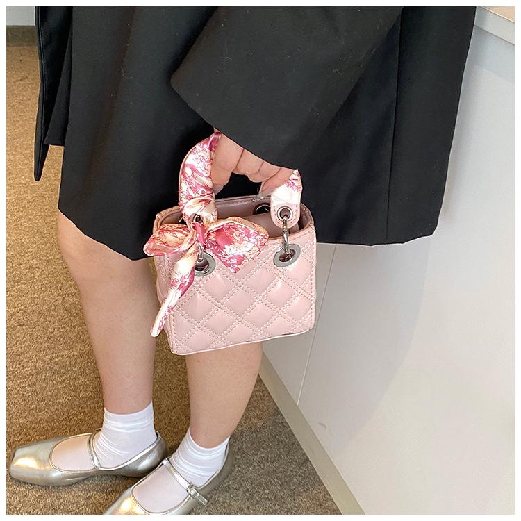 Children's Autumn/Winter Mini Handbag: Silk Scarf, Diamond Lattice, Crossbody Coin Purse