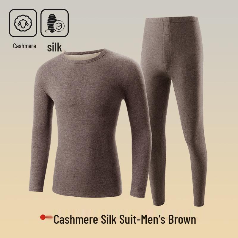 Women's Cashmere Silk Thermal Underwear Set - Seamless, Round Neck, Autumn/Winter Warm Suit for Couples