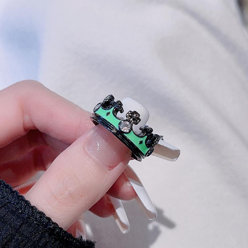 Dark Personality Retro Crown Stacked Open Ring Niche Design Bow High-End Fashion Trendy Cool Ring